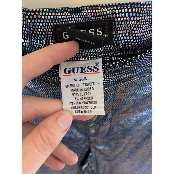 Vintage Guess Metallic pants snake skin pattern rainbow women’s size 29 x 29.5 - Picture 4 of 11
